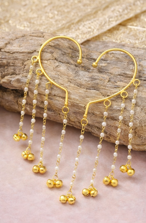 Pair of 22k Gold Plated Party & Festive Wear Modern Pearl Dangler Ear Cuff for Women and Girls