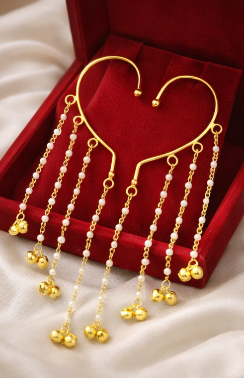 Pair of 22k Gold Plated Party & Festive Wear Modern Pearl Dangler Ear Cuff for Women and Girls