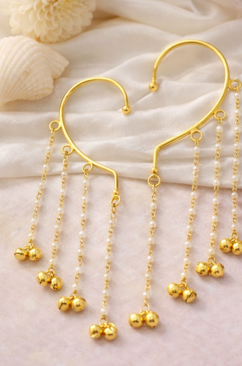 Pair of 22k Gold Plated Party & Festive Wear Modern Pearl Dangler Ear Cuff for Women and Girls