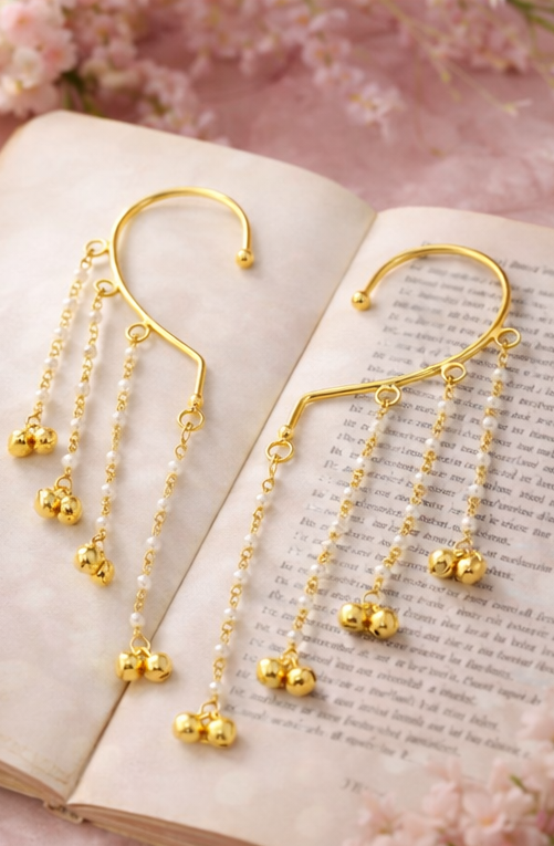 Pair of 22k Gold Plated Party & Festive Wear Modern Pearl Dangler Ear Cuff for Women and Girls