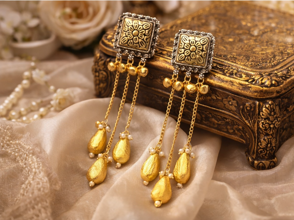 Elegant Dual Tone Kashmiri Earrings for Women & Girls