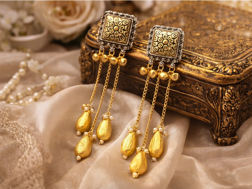 Elegant Dual Tone Kashmiri Earrings for Women & Girls