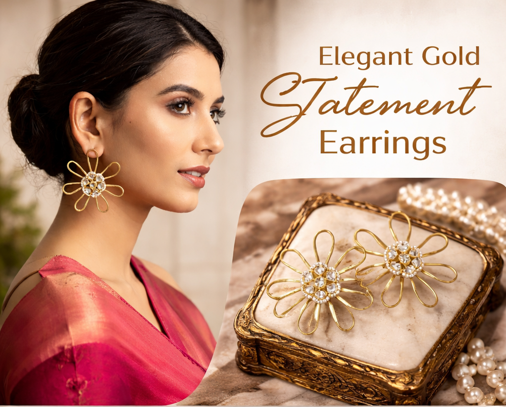 Contemporary Floral Statement Kundan Pearl Detailing Earrings