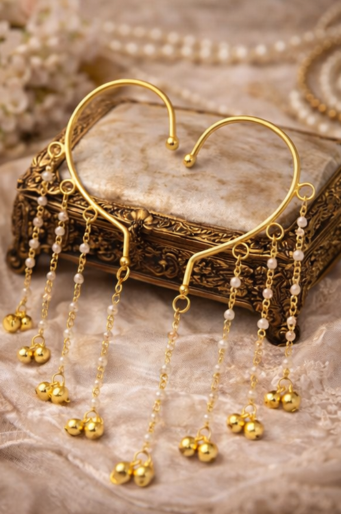 Pair of 22k Gold Plated Party & Festive Wear Modern Pearl Dangler Ear Cuff for Women and Girls