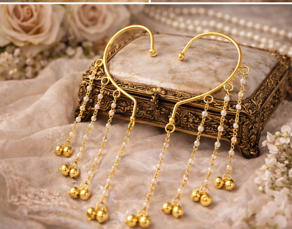 Pair of 22k Gold Plated Party & Festive Wear Modern Pearl Dangler Ear Cuff for Women and Girls