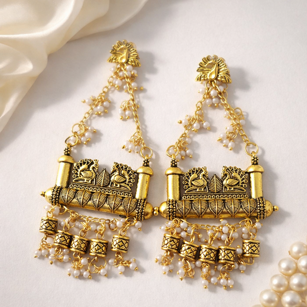 German silver traditional look gold plated partywear earring for women and girls