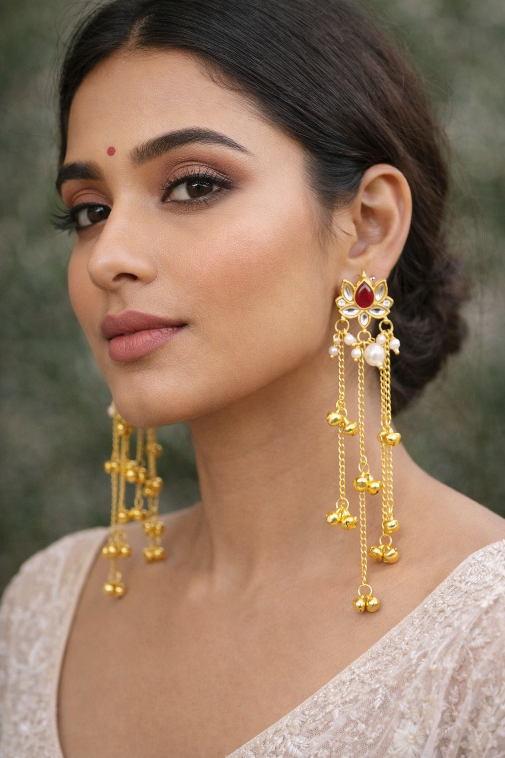 Graceful Kundan Lotus Ghungroo Long Chain Earrings for Wedding and Partywear
