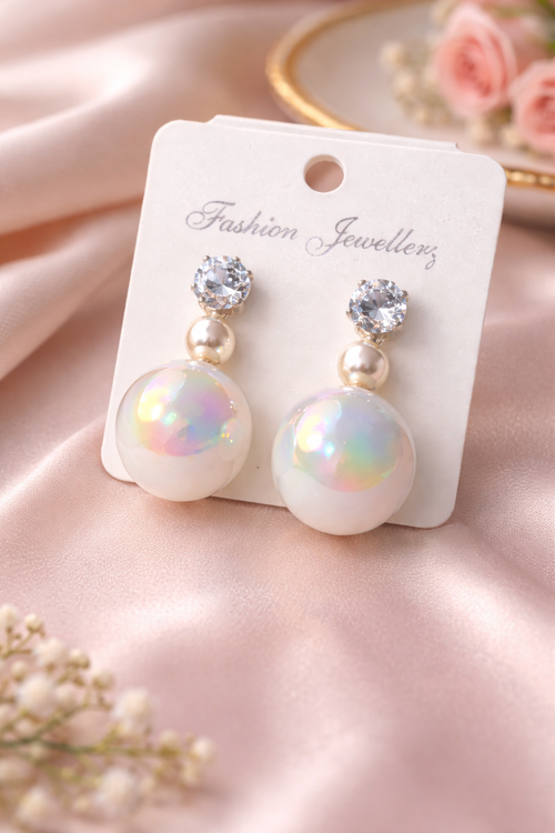 Classic Crystal Stud Pearl Drop Earrings for Women