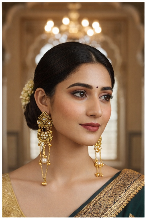 Cultural Heritage Inspired Kundan and Pearl Chain Earrings