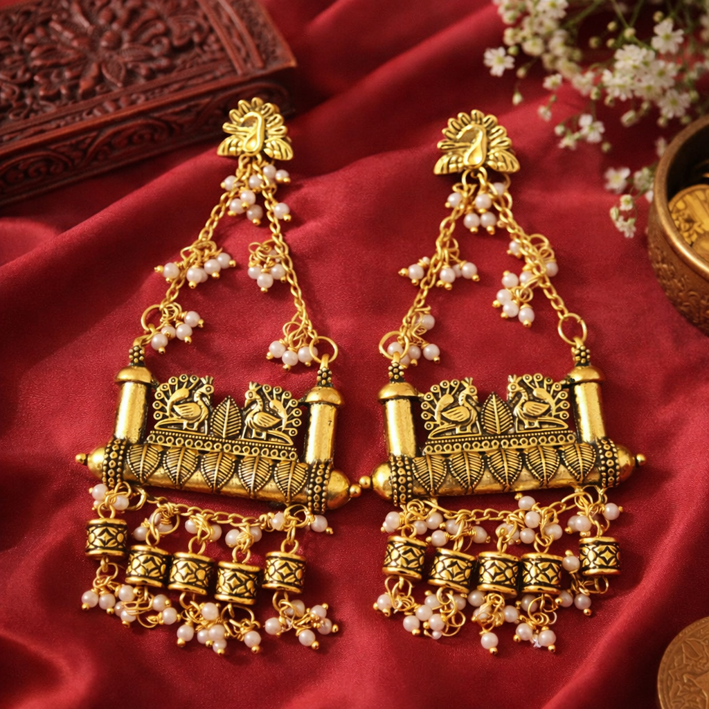 German silver traditional look gold plated partywear earring for women and girls