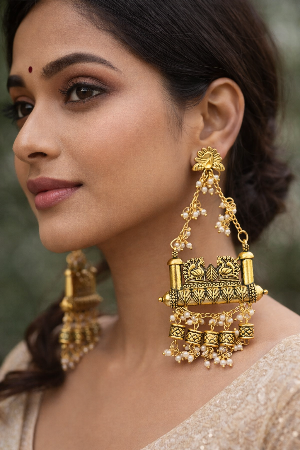 German silver traditional look gold plated partywear earring for women and girls