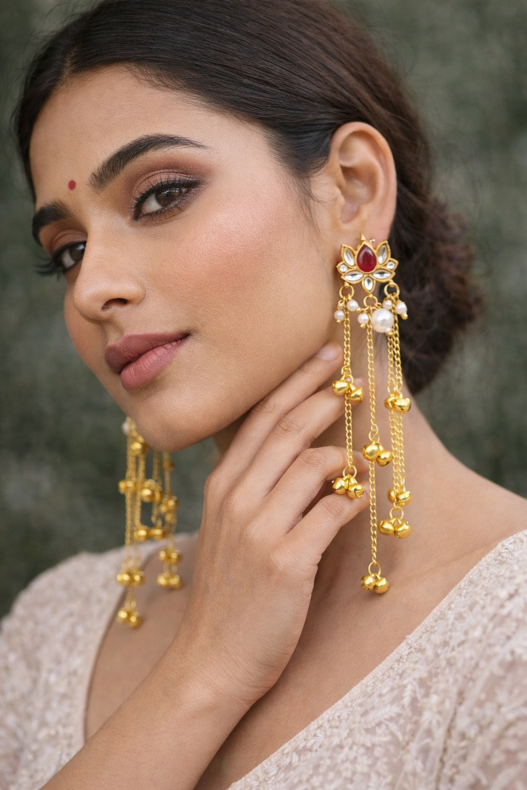 Graceful Kundan Lotus Ghungroo Long Chain Earrings for Wedding and Partywear