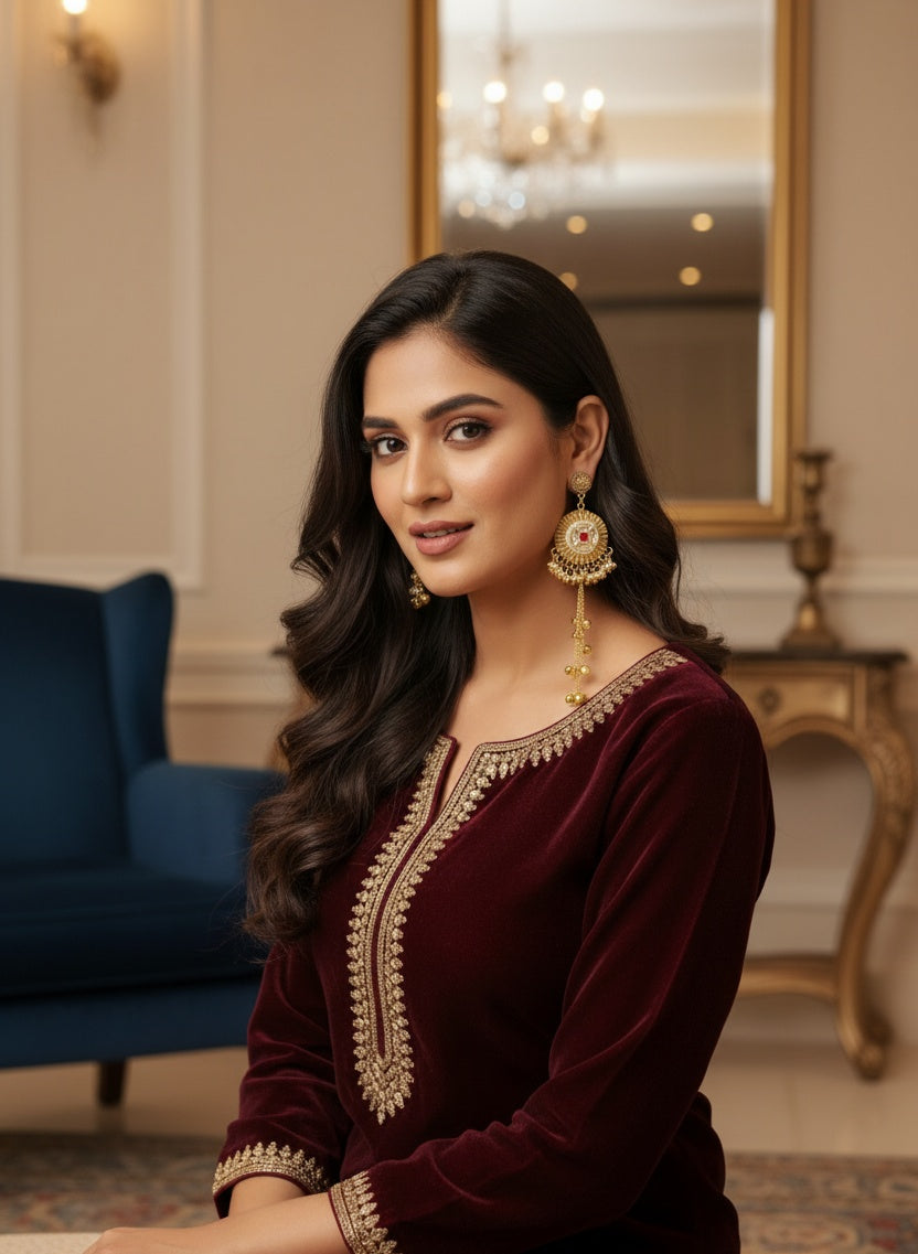 Elegant Heritage Round Earrings with Hanging Beads and Stones